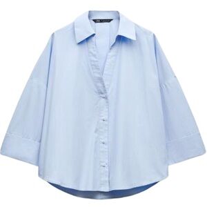 Zara Boxy Cotton Button Wide Sleeve Shirt